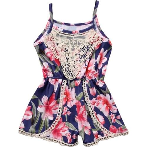 Floral Strap Baby Girl Rompers Newborn Infant Baby Girls Sleeveless Summer Lace Print Romper Jumpsuit Outfit Sunsuit One Piece