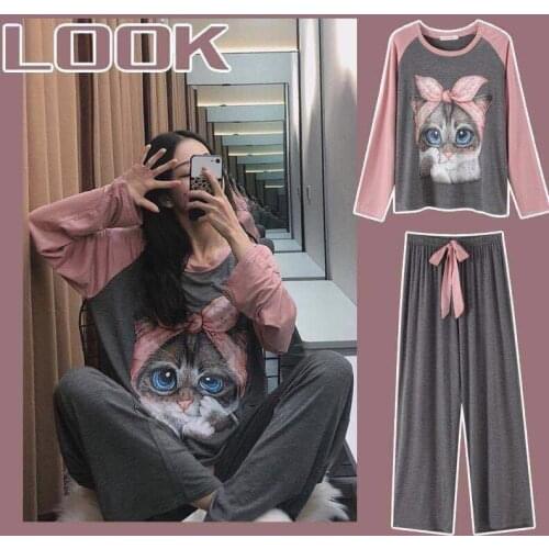 Summer Women Pajamas Suit Cotton Cute Long Chothes For Lady Set Homewear Loose Casual Nightgown Female Pink Sleepwear Outfits