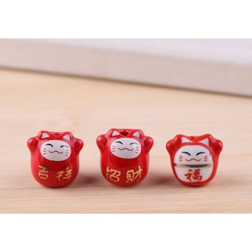 6pcs Lucky cat decoration car mini trumpet ceramics Cute cat home living room shop opening birthday gift