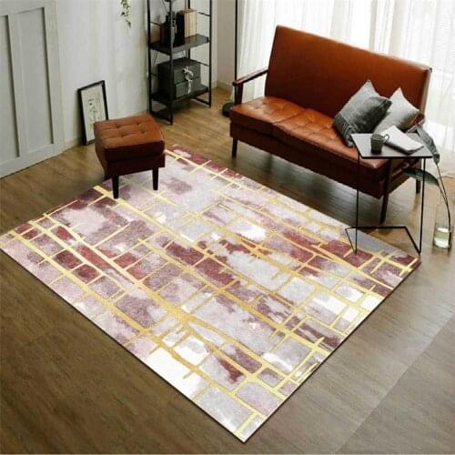 Fashion Luxury Coral Red Gold Line Carpet Room Abstract Geometric Pattern Area Rug For Bedroom Anti-slip Carpet Bathroom Kitchen