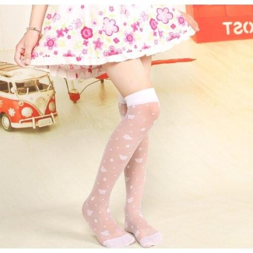 1 Pair Baby Girl White Cute Socks Silk Children Dance Butterfly Print High Over Knee School Uniform Ultra-thin Lace Sock