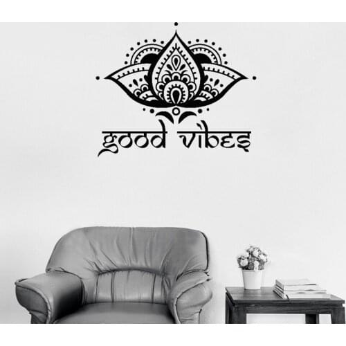 New Arrivals Good Vibes Lotus Flower Decals Wall Sticker Art Yoga Studio Wall Decal Vinyl Boho Style Decor For Living Room LC452