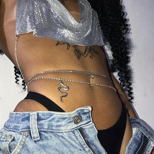 New Womens Snake Waist Chain Belts Harness Jewelry Crystal Fashion Cute Sexy Belly Body Chains Bikini Swinsuits Gifts Party