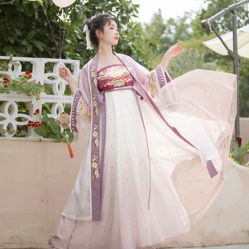 XinHuaEase Original Hanfu Dresses Women Female Chebula Skirt Tang Summer Embroidery Heavy Industry Chinese Tradition Style Suit