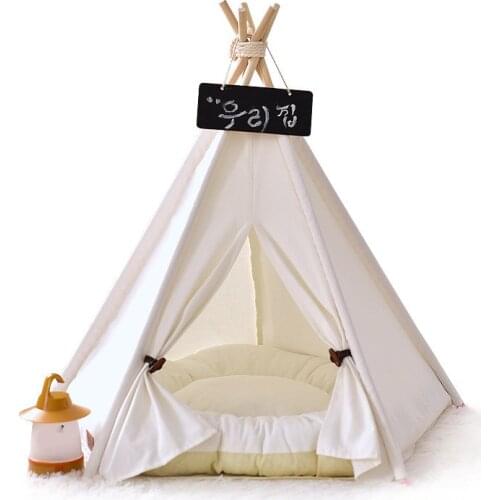 White Canvas Pet Tent Dog House Washable Winter Tent Puppy Beds Mats Kennel Portable Teepee With Cushion Pet Supplies Products