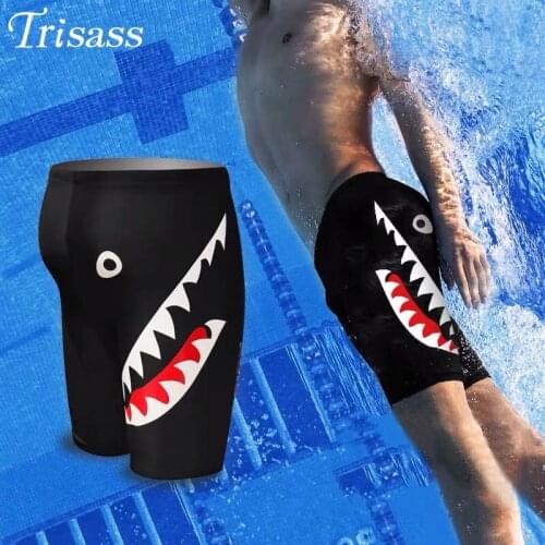 Trisass 2021 New Waterproof Mens Swimming Trunks Print Shark Fifth Pants Swimsuit Plus Size Man Swimwear Surf Board Beachwear