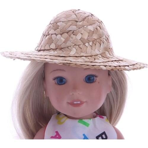LuckDoll Weave Cap Sun Hat Fit 14.5 Inch Wellie Wisher Doll Clothes Accessories,Birthday Gift