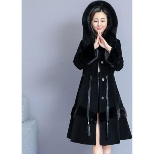 Plus Size Fur Slim Fox Fur Sheep Sheared Coat Female Long 2020 Fashion New Wool Hooded Jacket Warm Women Parker Overcoat