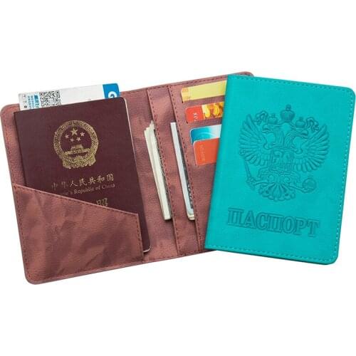Russian Sky Blue Original Double-Headed Pu Letters National Passport Cover Built In Rfid Blocking Protect Personal Information