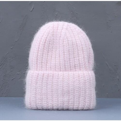 2021 NEW FASHION Women Hat Baggy Bonnet Beanies Female Rabbit Hair Knitted Winter Hats Soft Striped Cashmere Knitted Beanie hat