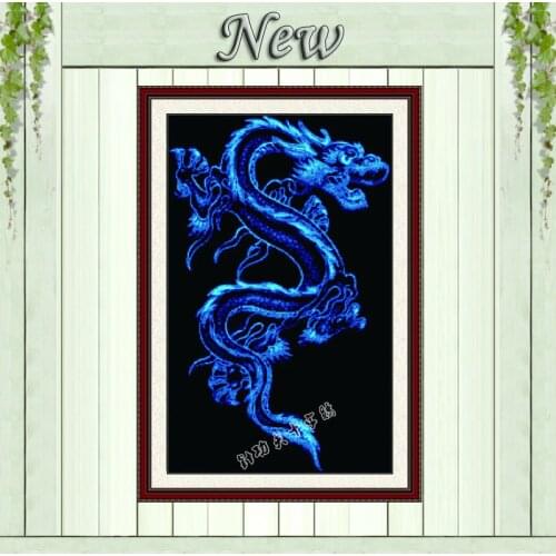 Blue Dragon black cloth chinese paintings counted on canvas DMC 14CT 11CT unprinted Cross Stitch Embroidery kits Needlework Sets