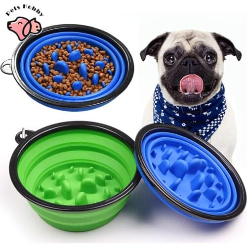 1000ml Collapsible Dog Bowl Portable Pet Folding Silicone Slow Feeder Dog Bowl Prevent Obesity Food Container Pet Dogs Supplies