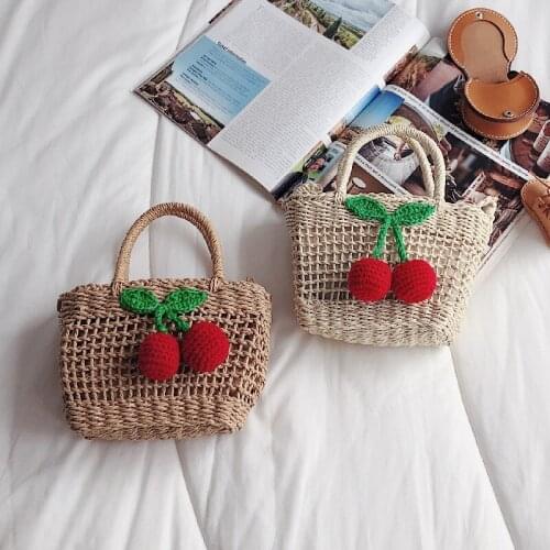 Straw bag female cute seaside vacation beach bag new cherry one-shoulder diagonal small fresh one-shoulder woven female bag