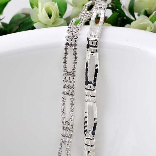 AB Crystal Rhinestones Chain Silver Base Tirm DIY Wedding Dress Accessories Rhinestone Applique Chain
