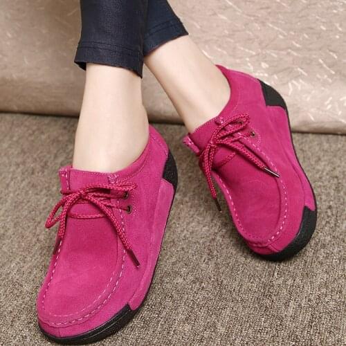 Genuine Leather Women Shoes Suede Platform Shoes Hand-stitched Loafers Soft-soled Driving Shoes Beef Tendon Sneakers Women