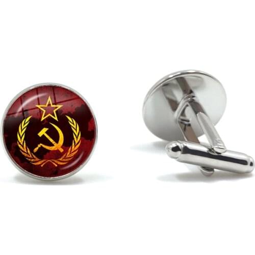 Vintage USSR Soviet Badges Sickle Hammer Cufflinks CCCP Russia Emblem Communism Sign Top Grade Cuff Button For Men Shirt Gift