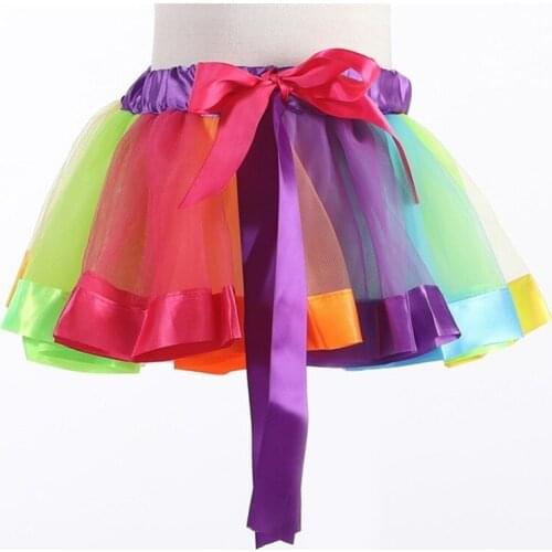 1-9 Years Girl Skirt Rainbow Tutu Ball Gown Pettiskirts Colorful Tutu Skirt Toddler Summer Skirts Princess Ballet Dance Skirt
