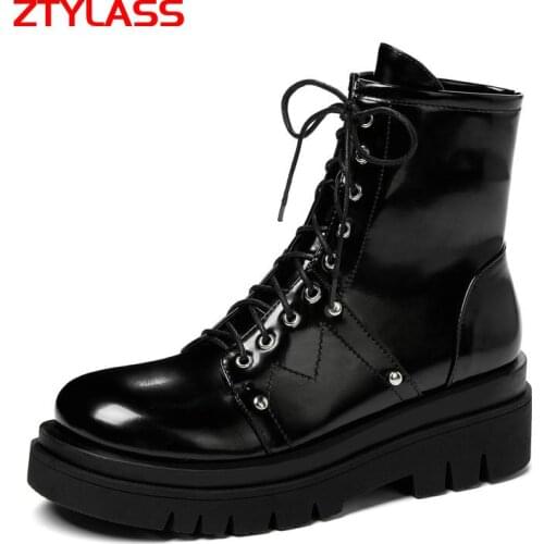 Black White Fashion Women Boots Comfortable Flat Heel Ankle Boots Lace Uo Autumn Winter Shoes Ladies