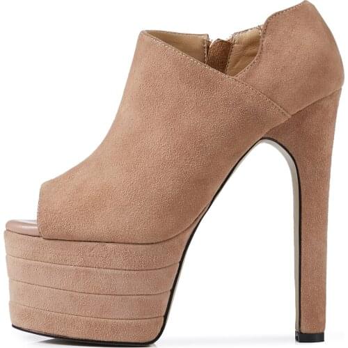 Original Intention Sexy Women Ankle Boots Suede Peep Toe Square Heels Boots Black Nude Shoes Woman Big Size 3-9.5 Drop Shipping