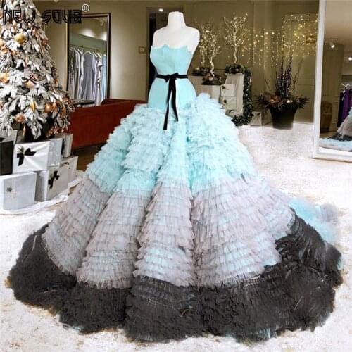 Princess Tiered Evening Dresses Multi Color 2020 Robe De Soiree Couture Arabic Dubai Party Gown Long Women Prom Dress Kaftans