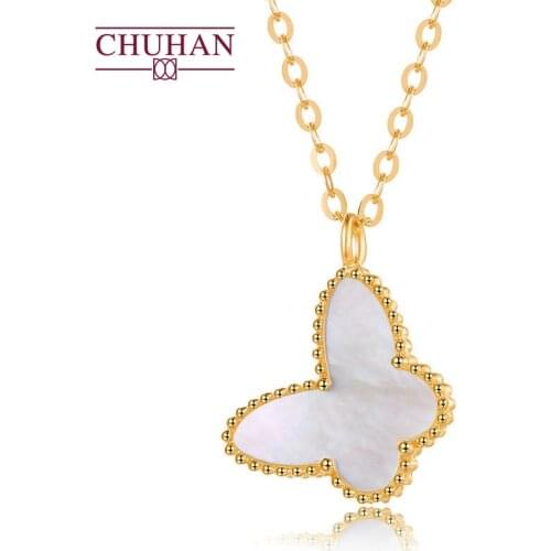 CHUHAN Genuine 18k Gold Au750 Butterfly Necklace Pendant Female Simple Necklace Fashion Romantic Style Real Gold Fine Jewelry