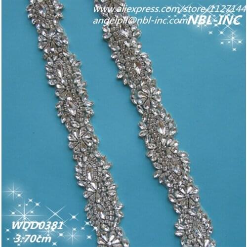 10 YARDS) Wholesale bridal beaded silver crystal rhinestone applique trim iron on for wedding evening dress sash WDD0381