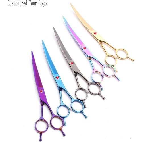 7In. Stainless Custmoized Logo Grooming Scissors Up Curved Scissors Dogs Scissors Professional Pets Shears Animal Scissors C4002
