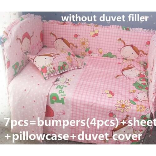 Promotion! 6/7PCS Baby Bedding Set Crib Bumpers Newborn Baby Products cartoon bedding set , 120*60/120*70cm