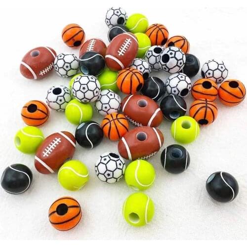 100pcs/lot Classics Acrylic Beads Basketball Tennis Rugby Volleyball Spacer Beads for DIY Bracelets Jewelry Making Wholesale
