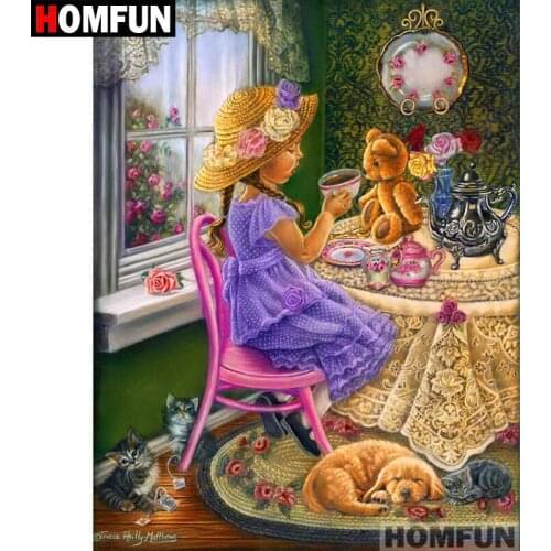 HOMFUN Full Square/Round Drill 5D DIY Diamond Painting "Cartoon girl" Embroidery Cross Stitch 5D Home Decor Gift A07432