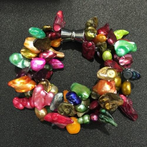 4 layers Natural fresh water pearl bracelet multi color irregular color fashion women jewelry free shipping bohemia beach style