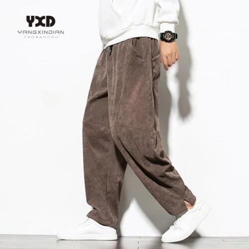 Men clothing autumn mens corduroy casual pants man fashion loose patchwork trousers mans harem pants japanese streetwear khaki