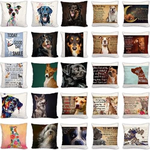 Bull Terrier Cushion Cover Cute dogs Printed Linen Pillows Cover Car Sofa Decorative Pitbull Pillowcase Home Decor Case 45x45cm
