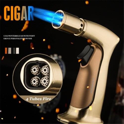 Butane Jet Torch Lighter 4 Nozzles Fire Pipe Lighter Cigar Gas Lighter Free Windproof Spray Gun For Outdoor Kitchen BBQ 1300 C