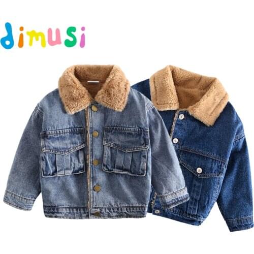 Dimusi Jacket For Girls Boys Autumn Winter Plus Cashmere Thicken Jeans Coat Children Clothes Warm Fashion Baby Denim Jackets 10Y