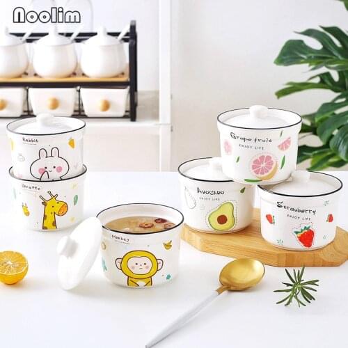 European Ceramic Steamed Egg Bowl with Lid Cute Small Stew Pot White Porcelain Cartoon Birds Nest Soup Dessert Bowl Tableware