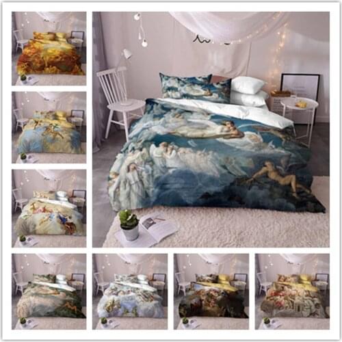 HELENGILI 3D Bedding Set Famous Murals Court Religious angel Murals Duvet Cover Set Lifelike Bedclothes with Pillowcase Bed Set
