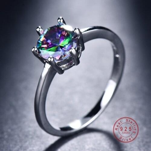 Silver Color Filled Round White/Blue Fire Opal Rings Women Fashion Engagement Wedding Jewelry Charm AAA Zircon Birthstone Ring