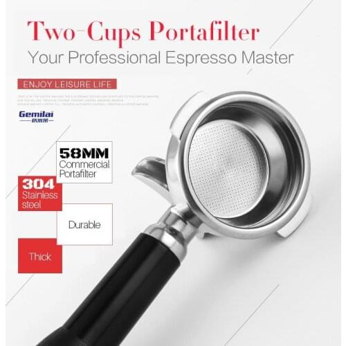 Commercial espresso 2 shots portafilter 2 cups 58MM standard coffee machine handle with dual baskets made by 304 stainless steel