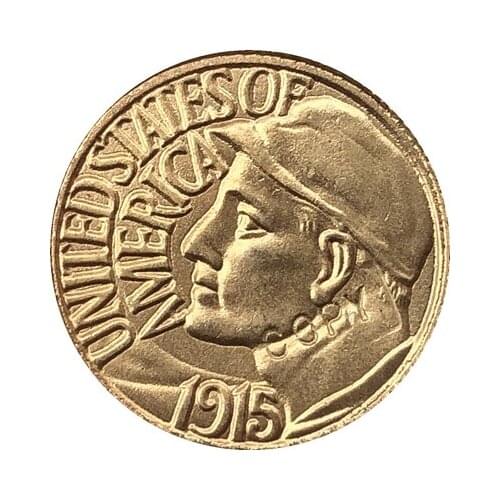 24-K Gola-Plated USA 1915 1 Dollars Francs coin copy 15mm