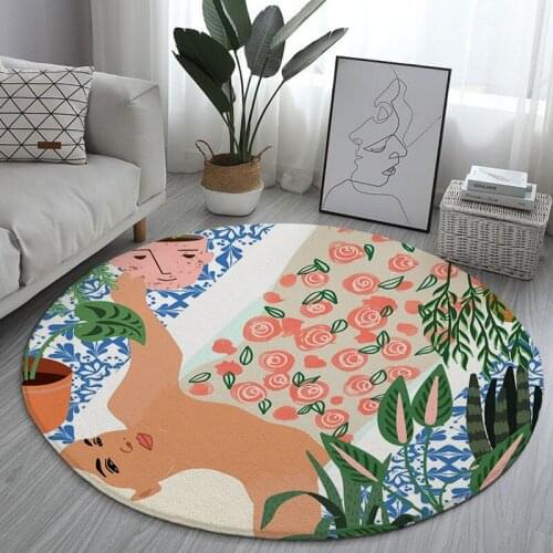 Floor mat bedroom living room non-slip carpet round woman tiger leopard print children crawling mat modern living room area
