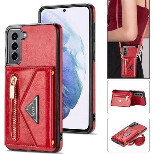 Leather Crossbody Phone Case For Samsung Galaxy S21 S20 FE Plus Note20 Ultra A72 A52 A12 A71 A51 Luxury Housing Flip Cards Cover