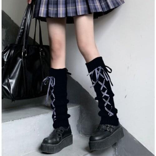 Cool Lovely Girl Leg Warmer 2021 Autumn Winter Lady Calf-length Drawstring Stripe Plaid Ribbon Bow JK Socks Hipster Street Sock