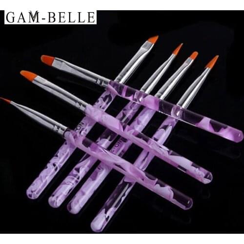 GAM-BELLE 7Pcs/Set Nail Art Brush Set UV Gel Brushes Extension Builder Liner Painting Flat Crystal Drawing Pen Manicure Tool