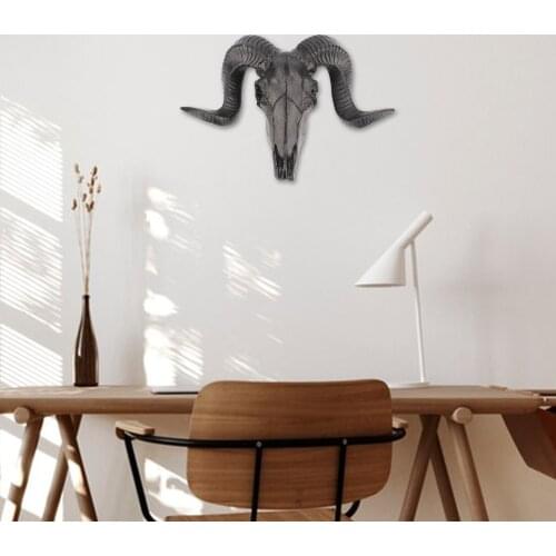 3D Sheep Skull Head Art Statue Home Office Wall Hanging Decoration Wildlife Animal Ram Curled Horns Wall Decorative