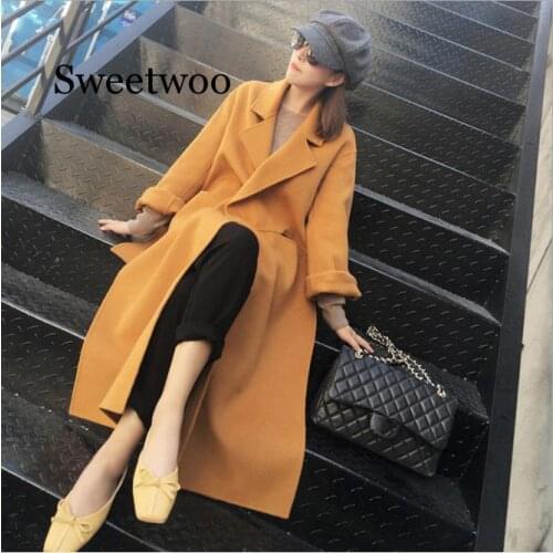 2020 autumn and winter woolen coat female Mid-Long New Korean temperament womens popular woolen coat