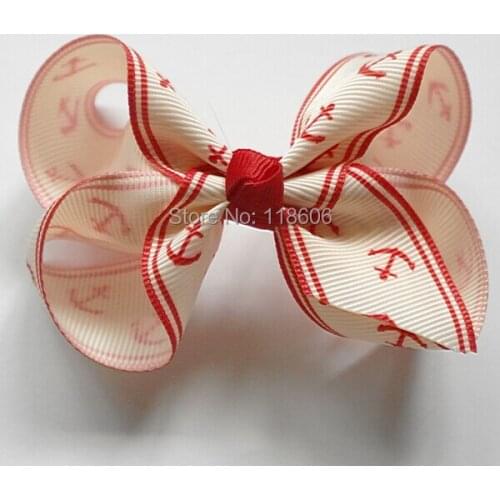 80pcs/lot Nautical Hair bow Girls Red White Blue Patriotic Twisted Boutique Bow Free Shipping