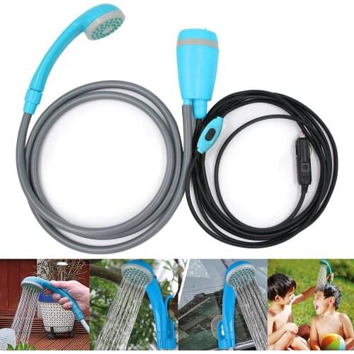 Portable 12V Electric Outdoor Handheld Shower with Pump for Car Washing Camping Hiking Flowering Garden Plants Watering
