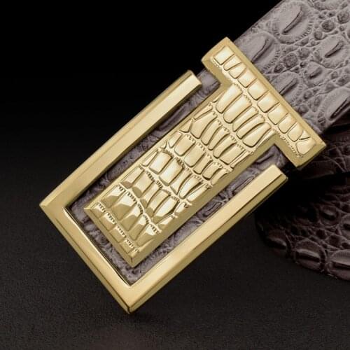 High Quality Grey Belt Mens Personality Buckle Leather Smooth Youth Buckle Crocodile Pattern Belt Casual Belt