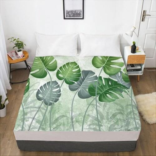 Luxury Elastic fitted sheet bed sheet With An Elastic Band Mattress Cover 150x200/160x200 Bed cover for home Nordic leaf grey